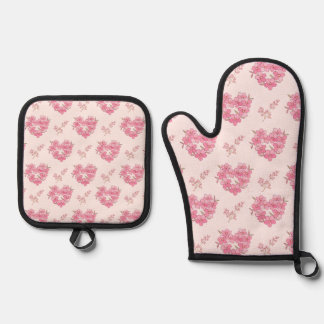 Pink Floral Hearts Ovenwant & Pannenlap Set