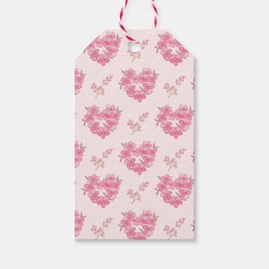 Pink Floral Hearts Pattern Cadeaulabel (Voorkant)