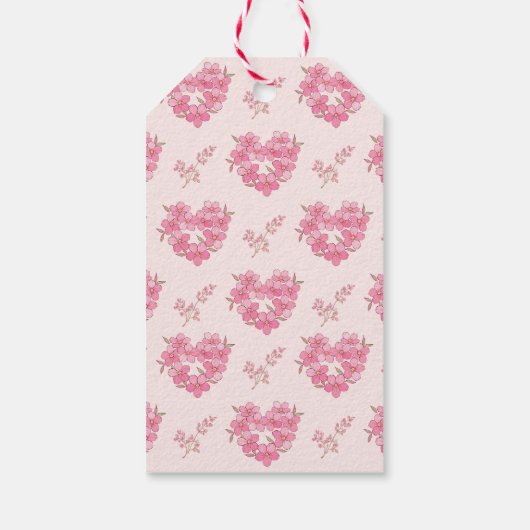Pink Floral Hearts Pattern Cadeaulabel (Achterkant)