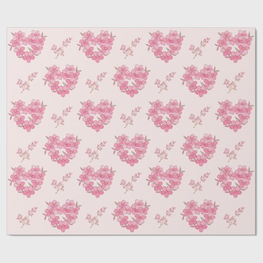 Pink Floral Hearts Pattern Cadeaupapier (Vlak)