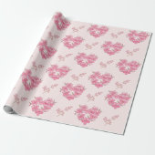 Pink Floral Hearts Pattern Cadeaupapier (Uitgerold)