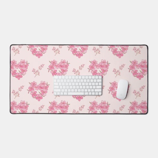 Pink Floral Hearts Pattern Desk Mat (Keyboard & Muis)