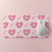 Pink Floral Hearts Pattern Desk Mat