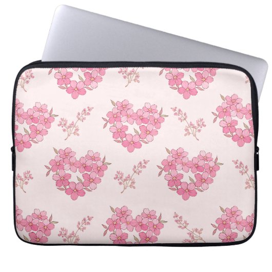 Pink Floral Hearts Pattern Electronics Bag Laptop Sleeve (Voorkant)