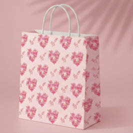 Pink Floral Hearts Pattern Medium Cadeauzakje