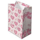 Pink Floral Hearts Pattern Medium Cadeauzakje (Voorkant Gekanteld)