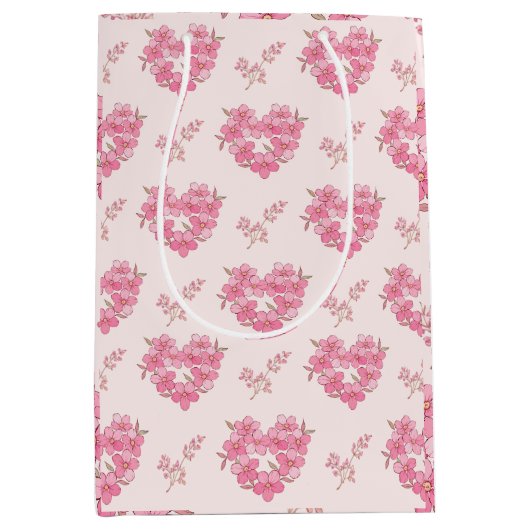 Pink Floral Hearts Pattern Medium Cadeauzakje (Voorkant)
