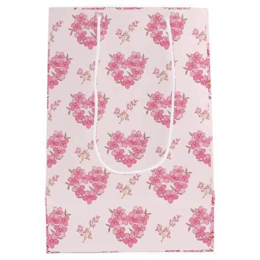 Pink Floral Hearts Pattern Medium Cadeauzakje (Achterkant)