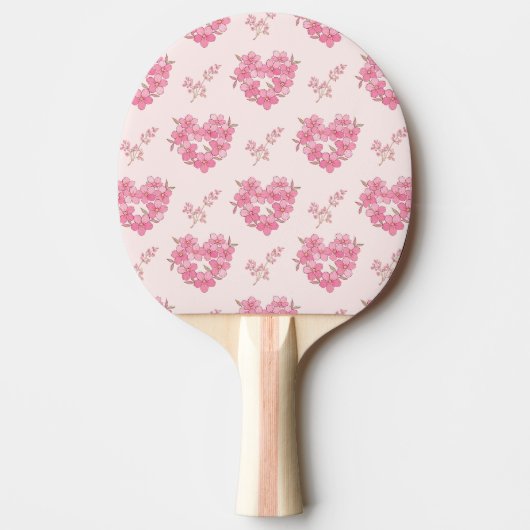 Pink Floral Hearts Pattern Ping Pong Paddle Tafeltennisbatje (Voorkant)