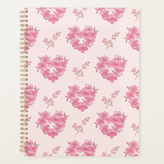 Pink Floral Hearts Pattern Planner (Voorkant)