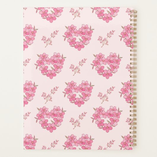 Pink Floral Hearts Pattern Planner (Achterkant)