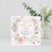 Pink Floral Hearts Valentijnsdag Party Kaart (Staand voorkant)