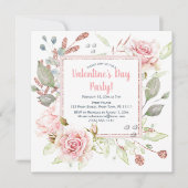 Pink Floral Hearts Valentijnsdag Party Kaart (Voorkant)