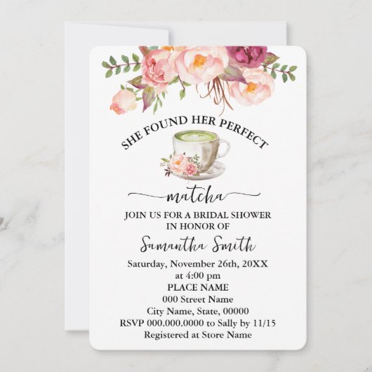 Pink Floral heeft haar perfecte matcha Vrijgezelle Kaart (Voorkant)