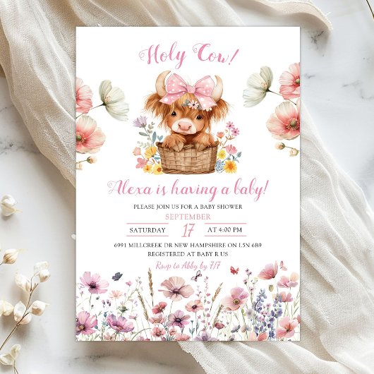 Pink Floral Heifer Bull Baby Shower Invitation Kaart