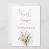 Pink Floral Het is een meisje Baby shower Kaart (Voorkant)