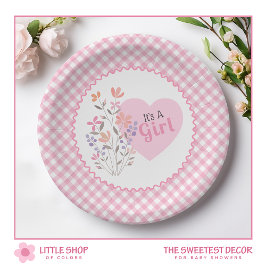 Pink Floral Het is een meisje Baby shower Papieren Bordje