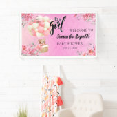Pink Floral Het is een meisje Baby shower Spandoek (Insitu)