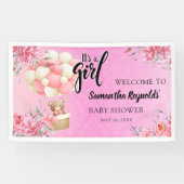 Pink Floral Het is een meisje Baby shower Spandoek (Horizontaal)