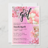 Pink Floral Het is een Meisje Baby shower Uitnodig Kaart (Voorkant)