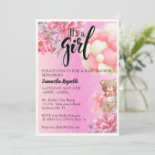 Pink Floral Het is een Meisje Baby shower Uitnodig Kaart (Staand voorkant)