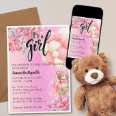 Pink Floral Het is een Meisje Baby shower Uitnodig Kaart
