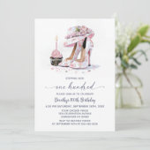 Pink Floral High Heel Shoes 100th Birthday Kaart (Staand voorkant)