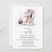 Pink Floral High Heel Shoes 80th Birthday Party Kaart (Voorkant)