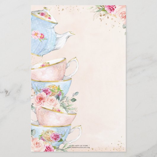 Pink Floral High Tea Party Weddenschap Traditionee (Achterkant)