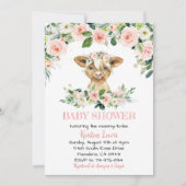 Pink Floral Highland Koe Baby shower Invite Kaart (Voorkant)
