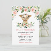 Pink Floral Highland Koe Baby shower Invite Kaart (Staand voorkant)