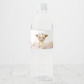 Pink Floral Highland Koe Waterfles Etiket (Voorkant)