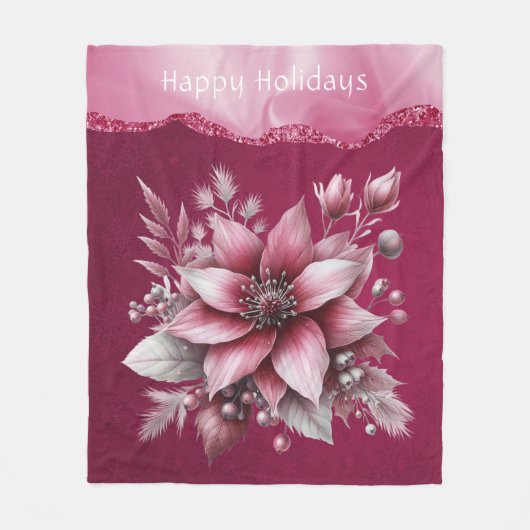 Pink Floral Holiday Fleece Blanket (Voorkant)