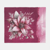 Pink Floral Holiday Fleece Blanket (Voorkant (Horizontaal))