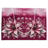 Pink Floral Holiday Gift Bag Groot Cadeauzakje (Achterkant)