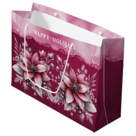 Pink Floral Holiday Gift Bag Groot Cadeauzakje