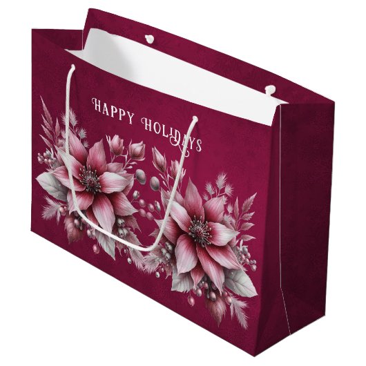 Pink Floral Holiday Gift Bag Groot Cadeauzakje (Voorkant Gekanteld)