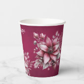 Pink Floral Holiday Paper Cups Papieren Bekers (Achterkant)