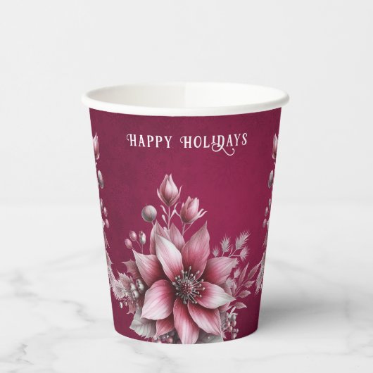 Pink Floral Holiday Paper Cups Papieren Bekers (Links)