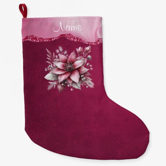 Pink Floral Holiday Stocking Grote Kerstsok (Voorkant)