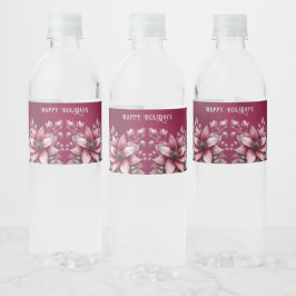Pink Floral Holiday Waterfles Etiket