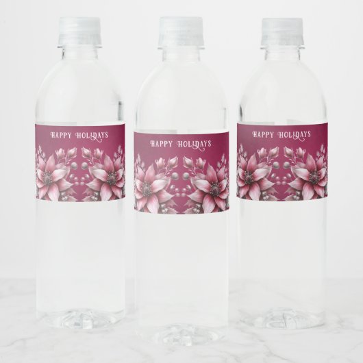 Pink Floral Holiday Waterfles Etiket (Flessen)