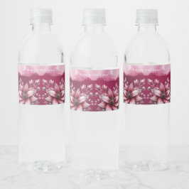 Pink Floral Holiday Waterfles Etiket