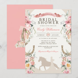 Pink Floral Horse Ranch Western Vrijgezellenfeest Kaart