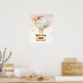 Pink Floral Hot Air Ballon Cute Beer Adventure Poster (Keuken)