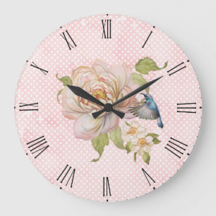 Pink Floral & Hummingbird Wall Clock Grote Klok