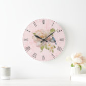 Pink Floral & Hummingbird Wall Clock Grote Klok (Huis)