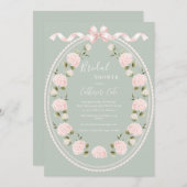 Pink Floral Hydrangea Sage Green Elegant Bridal  Kaart (Voorkant / Achterkant)