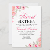 Pink Floral Illustration Sweet Sixteen Kaart (Voorkant)