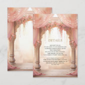 Pink Floral Indian Mandap Hindu Wedding Details Informatiekaartje (Voorkant / Achterkant)